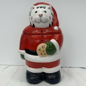 Vintage Coco Dawley Santa Claus Cat Ceramic Christmas Cookie Jar Canister Taiwan